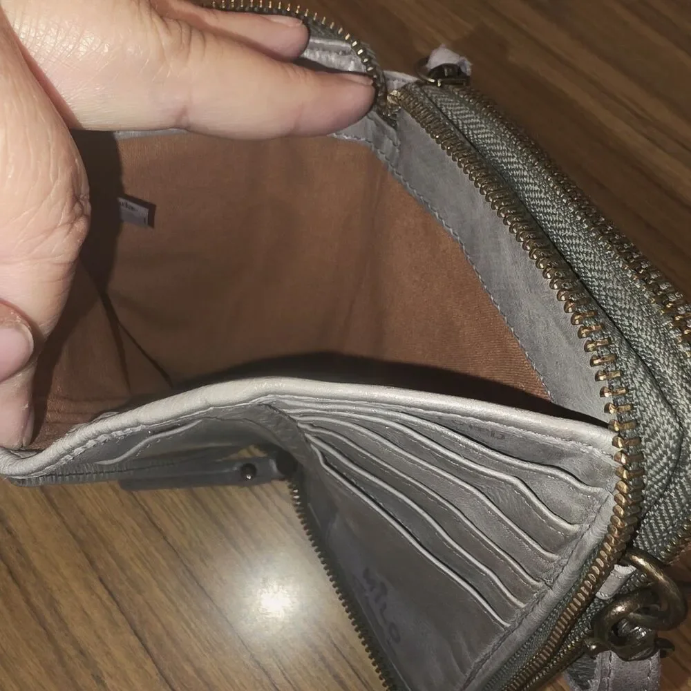 MILO ELLA Gray Leather Crossbody Multi Compartment Wallet Vacation Travel Canada